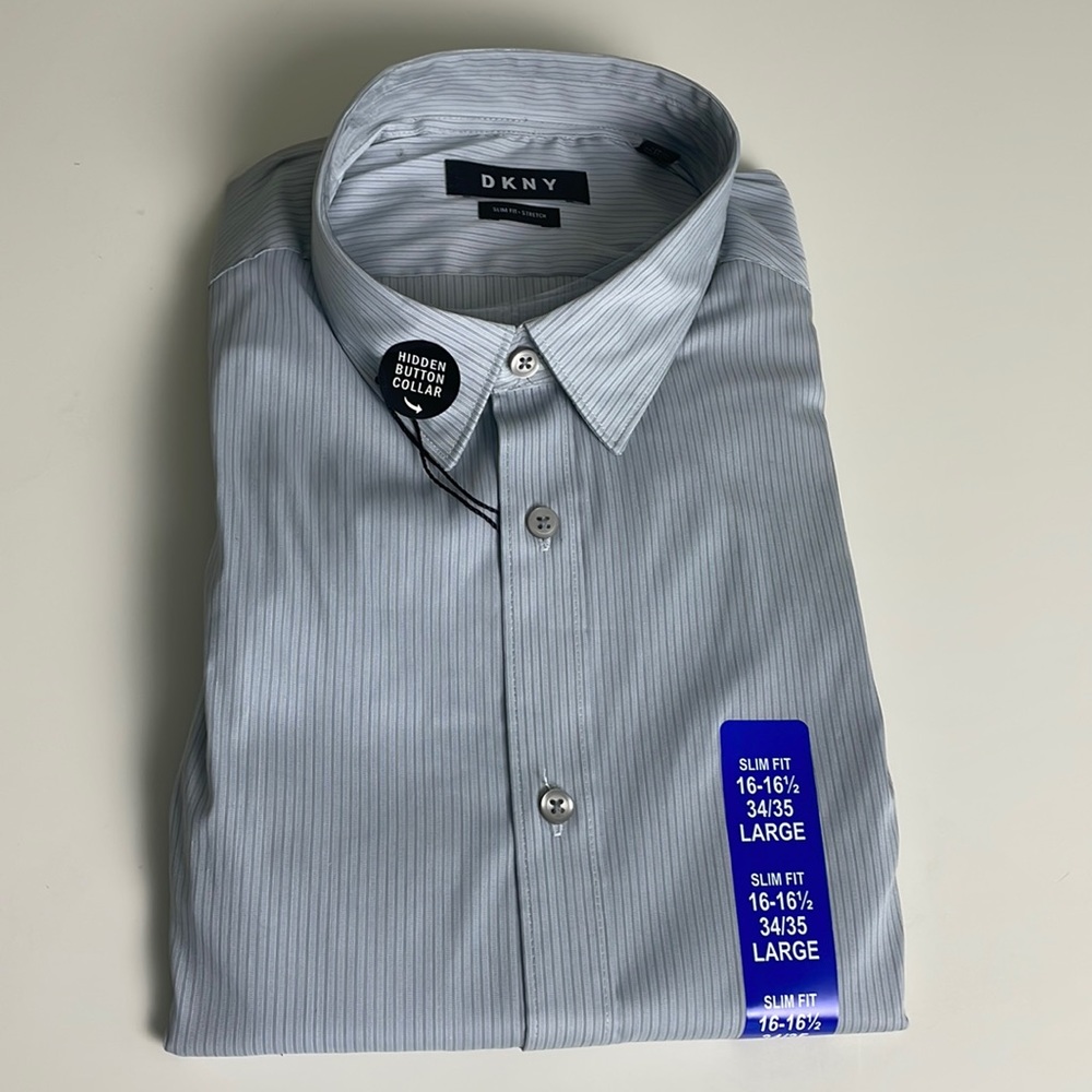 DKNY Men’s Button Down Long Sleeve Shirt -cuffed button sleeves- Large